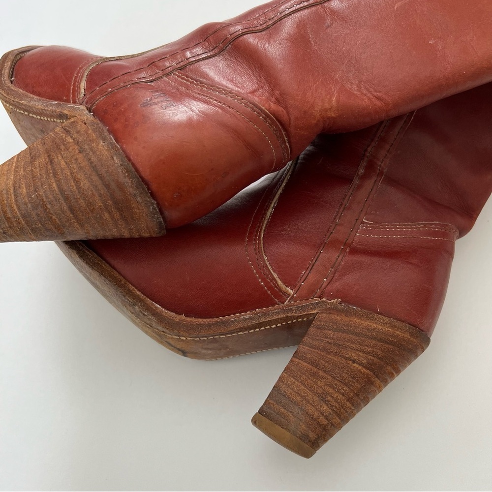Vintage Redwood Mahogany Red Leather Tall Heeled Boot Size 5.5 - Picture 9 of 13